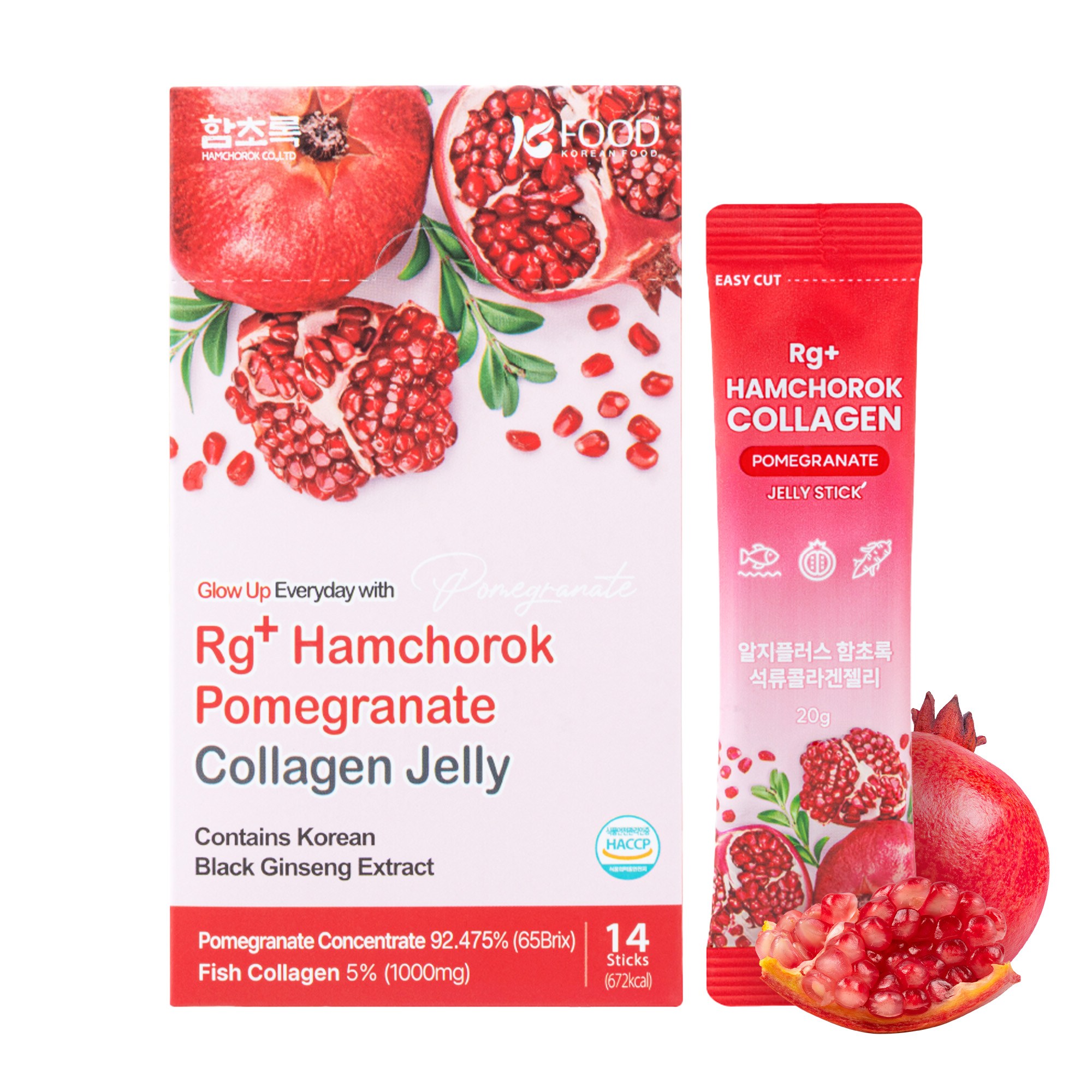 함초록 RG+ 석류 콜라겐 젤리, 특허 발효흑삼 농축액 함유, 아마존 미국, 영국, 독일 판매 중, 저분자 콜라겐, 콜라겐 영양제, 이너뷰티, 터키산 석류, 20g, 14개 14,870원