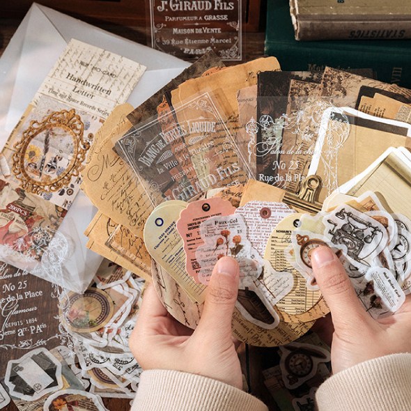 올리브파티 빈티지 감성 다꾸 스티커 메모지 배경지 200매 패키지 세트, 시간의기록+커피다이어리, 2세트 15,900원