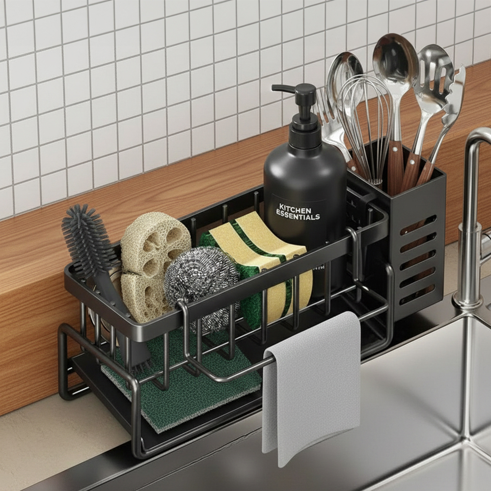 셀리빙 자동 물빠짐 주방 수저 수납통 수세미 거치대 6,180원