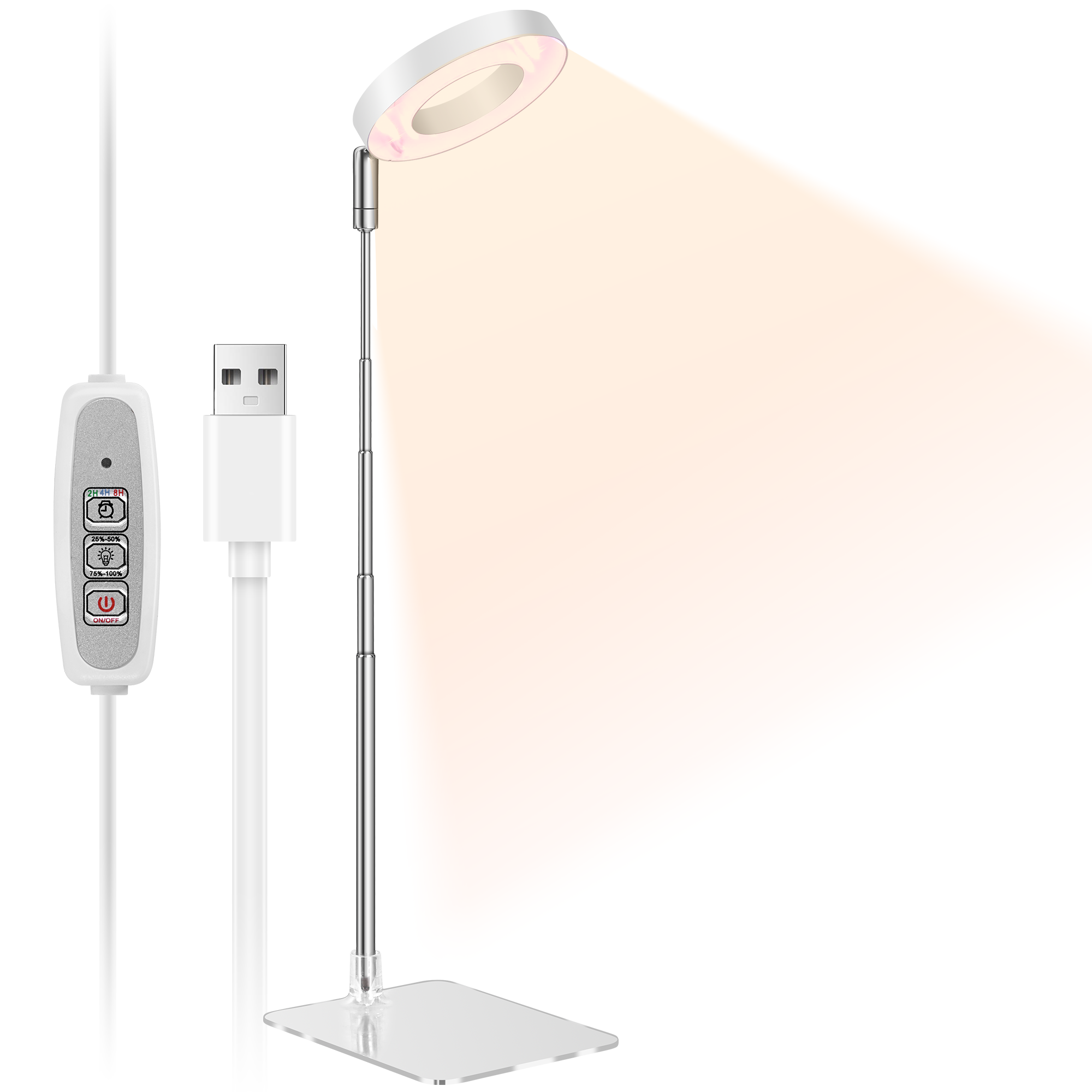 Raygrov 백색 식물 재배등 백색 광환 식물등 LED 실내 재배등 4단계 조광 타이머 기능(4H / 8H / 12H) 높이 조절 가능 에너지 절약 태양광 모의 실내 재배, 1개 13,800원