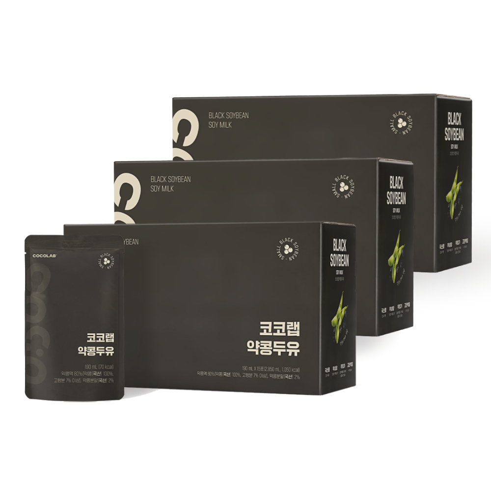 코코랩 약콩 두유 통째 갈아 진한 무설탕 무첨가물 검은콩 더건강한 맷돌방식 NON GMO 100% 두유, 45개, 190ml 63,730원