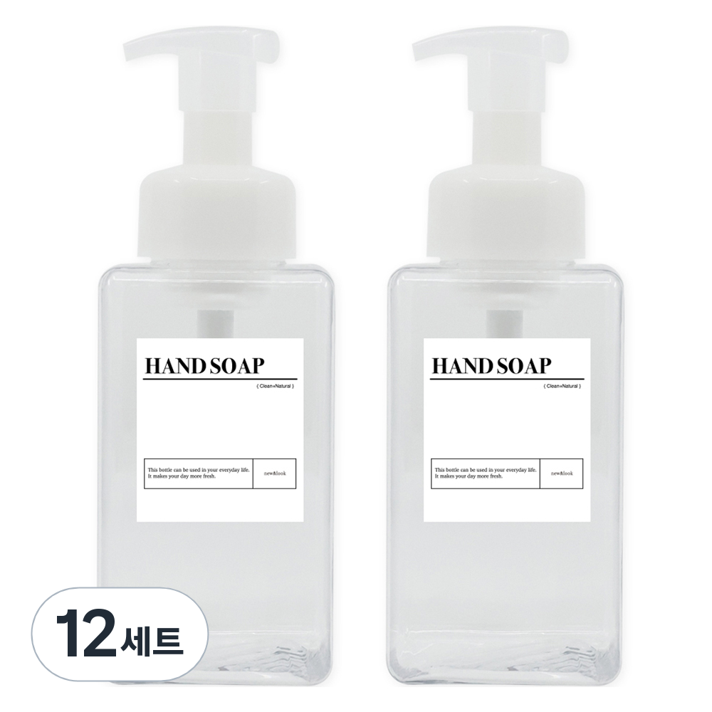 뉴앤룩 사각 거품용기 핸드워시 리필공병 450ml + A라벨스티커 핸드솝 세트, 투명(리필공병), 12세트 48,750원