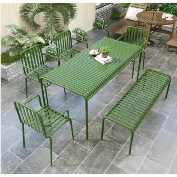 헤이 디자인 야외 테이블 세트 테라스 꾸미기 카페 창가 전원주택 정원 철제 주물 티 테이블세트 감성 정원 벤치 놀면뭐하니 실외 유재석 제주도 루프탑 방수 마당 벤치의자, 4. 1.8m 테이블+의자4개 벤치1개 624,000원