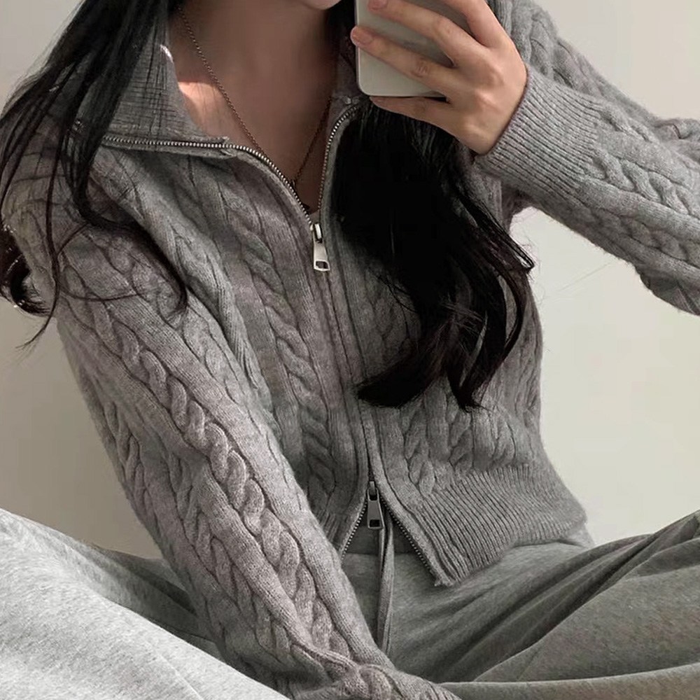 후암마켓 여성 포근한 꽈배기 니트 긴팔 투웨이 집업 가디건 20,900원