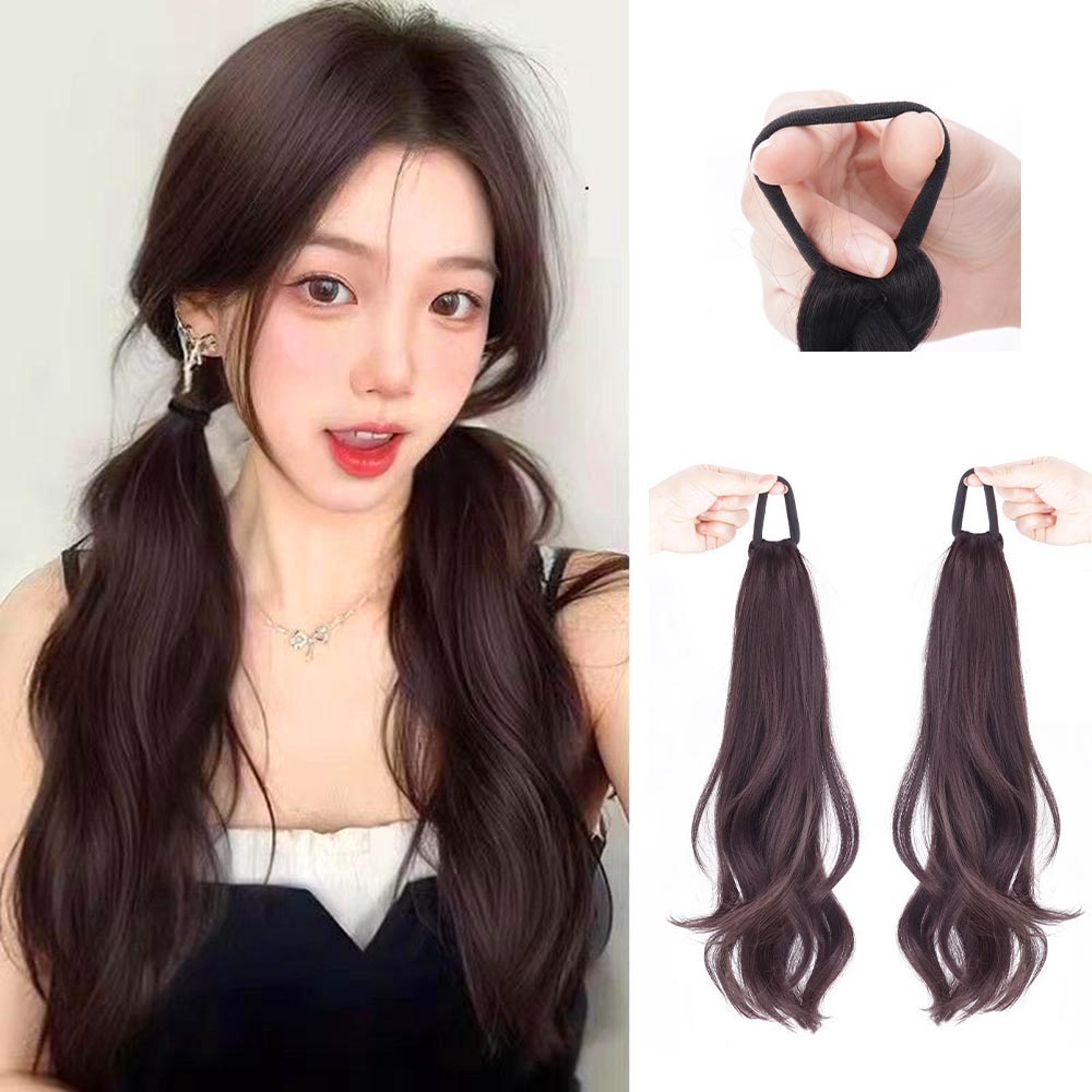 양갈래 여신 웨이브 포니테일 가발 곱슬 헤어피스 묶음머리 달비, 다크브라운, 2개 10,900원