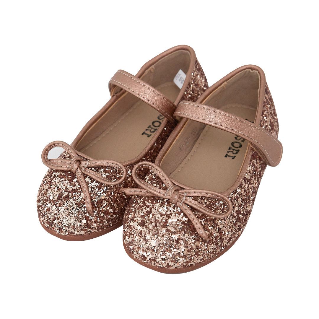 발소리 베이비쨈 여아용 리본 포인 글리터 플랫슈즈 28,460원