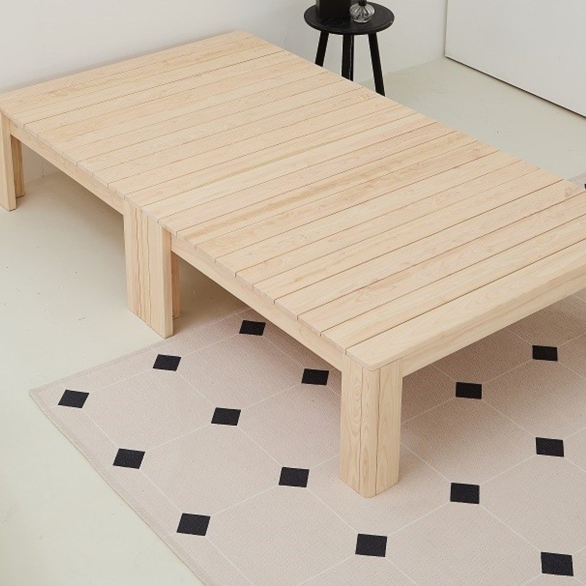 바르숲 무절 높은 무헤드 + 벨벳럭스 편백나무 평상형 통원목 침대 프레임 토퍼 매트리스, 베이지 1,165,000원