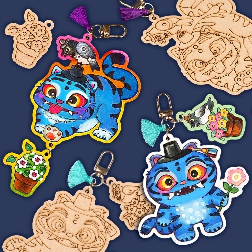 팬시 우드 까치 호랑이 화분 키링 열쇠고리 만들기 1세트, 현재가 1,400원