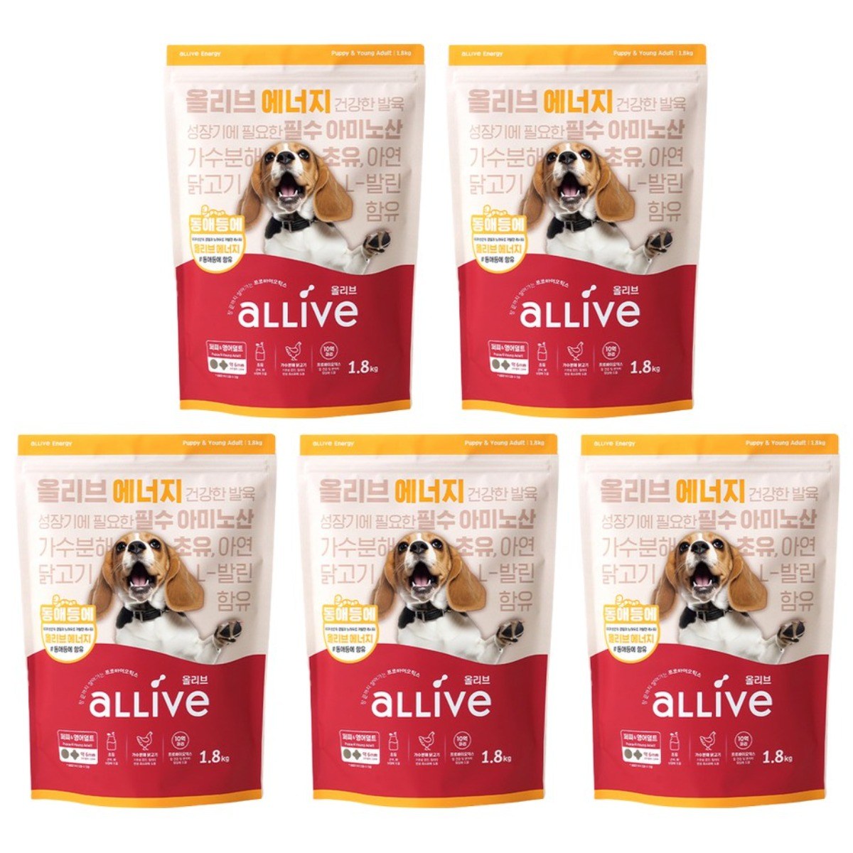 올리브 에너지(퍼피,근육성장) 장건강 강아지 사료 1.8kg x 5EA, 활력, 1.8kg, 5개 45,850원