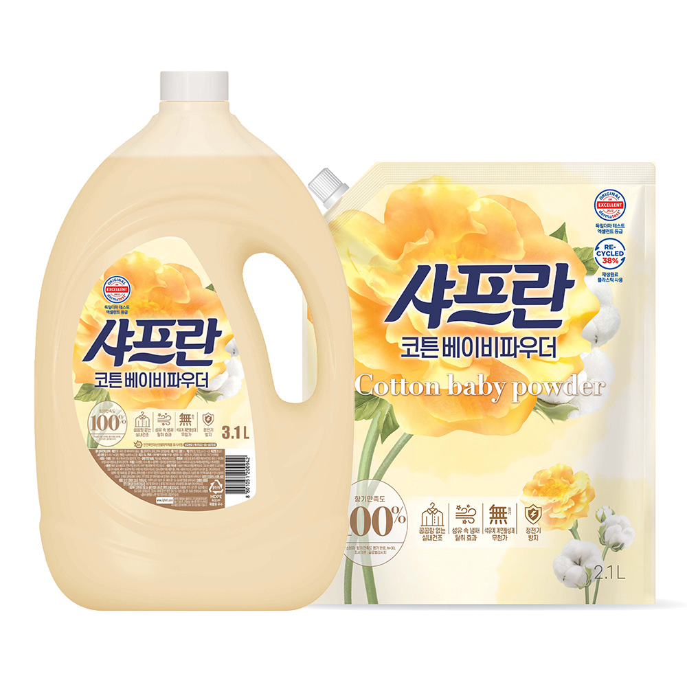 샤프란 섬유유연제 코튼 베이비파우더 용기 3.1L + 리필 2.1L 10,430원