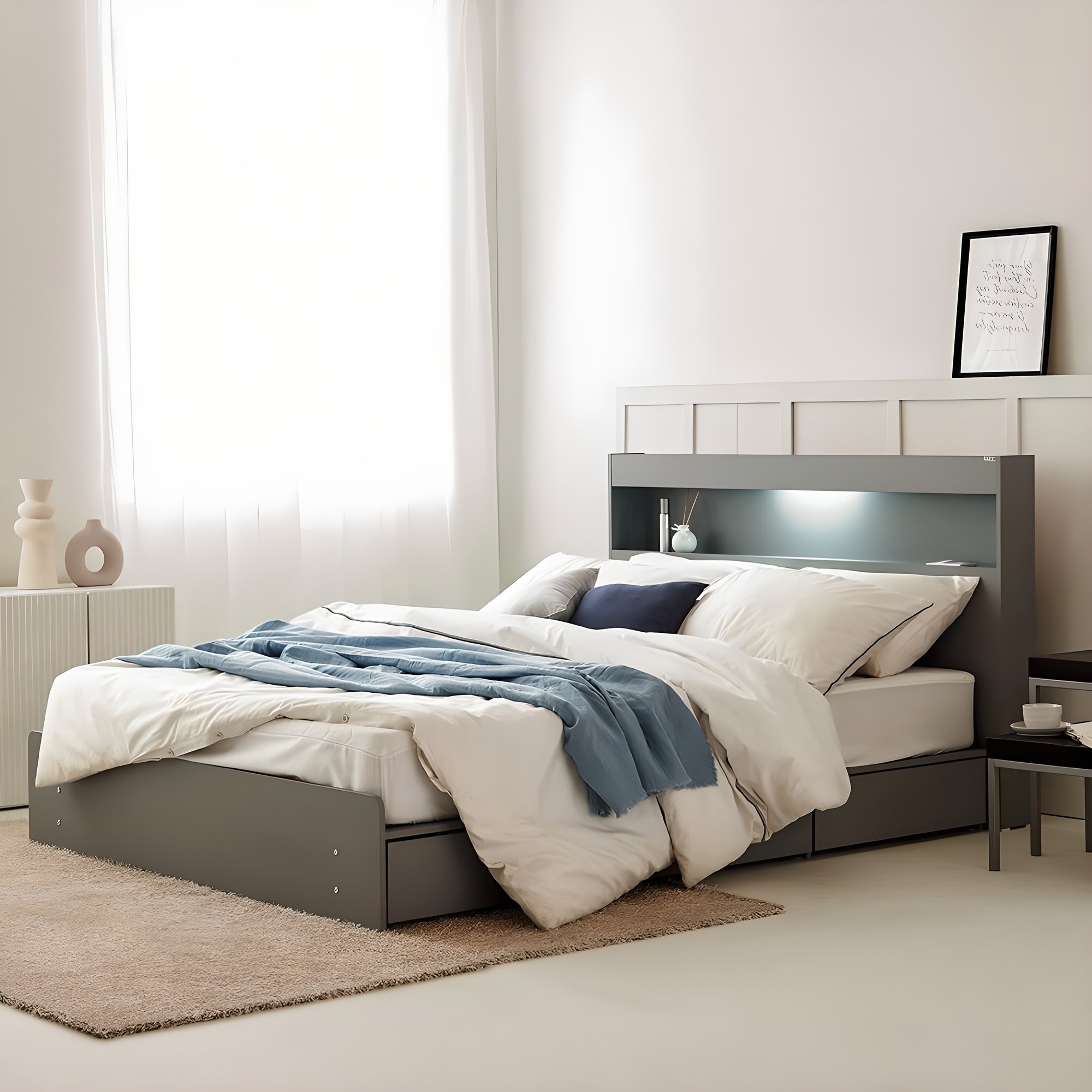 동서가구 이즈 카이 LED 1단 3서랍 수납침대 프레임 + 본넬 양면 매트리스 세트 방문설치 408,000원