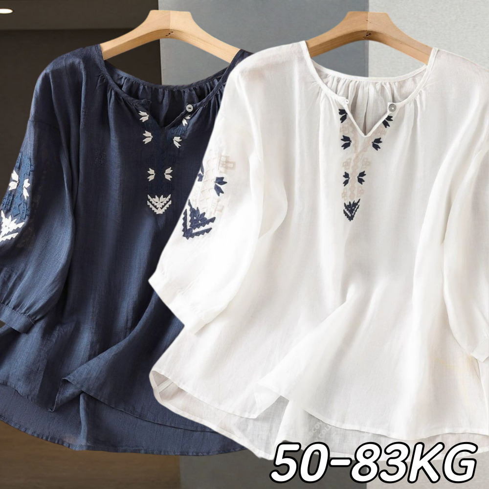 1+1 중년여성 오버핏 린넨 반팔 티셔츠 7부소매 여름 브이넥 면마 반팔티 빅사이즈 50대60대 20,800원