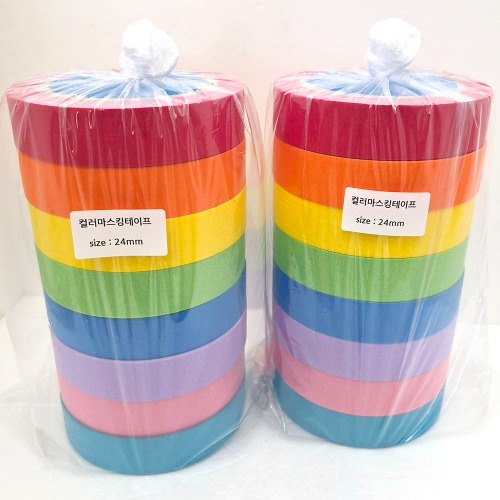 (8색1세트)무지개색 컬러마스킹테이프 24mm x 8색, 빨.주.노.초.파.보.비취.핑크-8색 16,100원