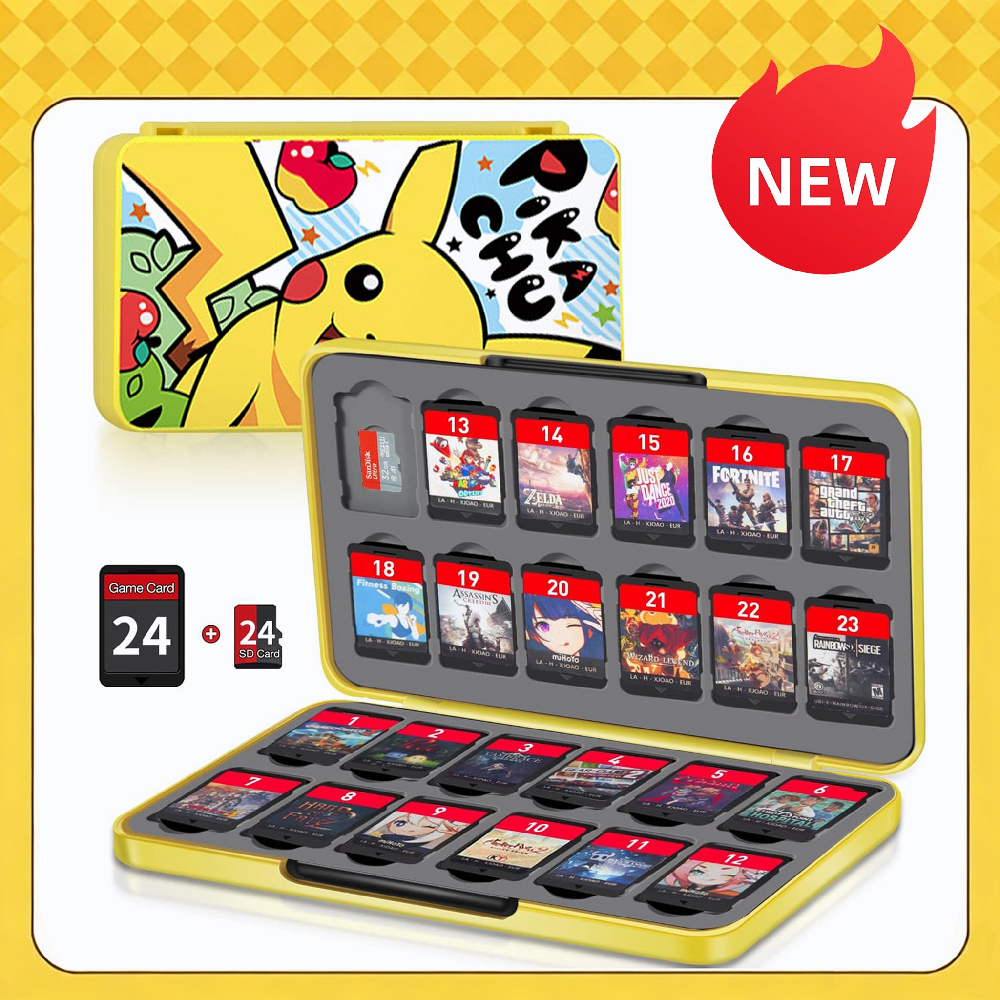 [국내배송/당일출고] 닌텐도 스위치 칩 케이스 24칸 - 카드 수납, 대용량 게임팩 보관함, 1개, 피카츄 15,800원