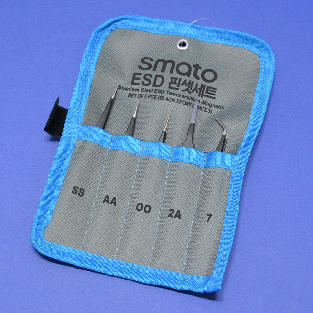 스마토 핀셋세트 ESD 5종세트 1173701 SS AA 00 2A 7모델 정전기방지용 전기전자 반도체 네일아트 속눈썹 미용 스텐재질 9,500원