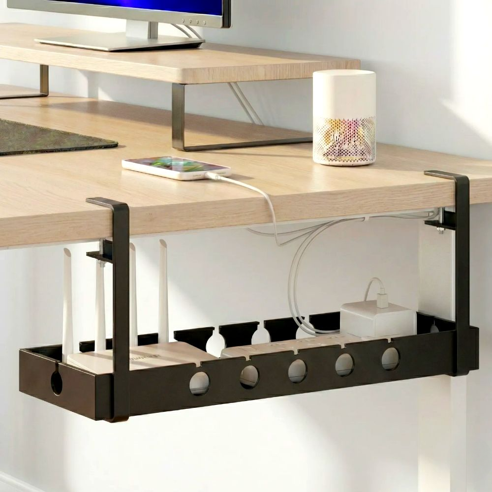 플래틱 무타공 히든 정리 멀티탭 거치대, 블랙, 1개 16,700원