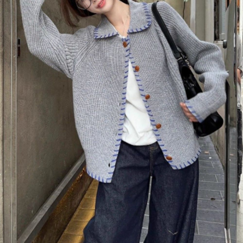 스티치 디테일 카라 니트 가디건 JSC-d0230, 현재가 91,040원