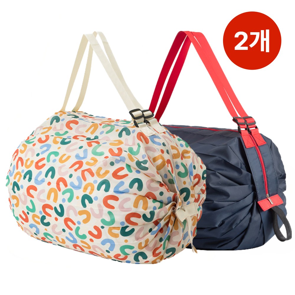 브누크 휴대용 접이식 주름 3초 장바구니 에코백, 2개, U컬러풀+네이비 15,000원