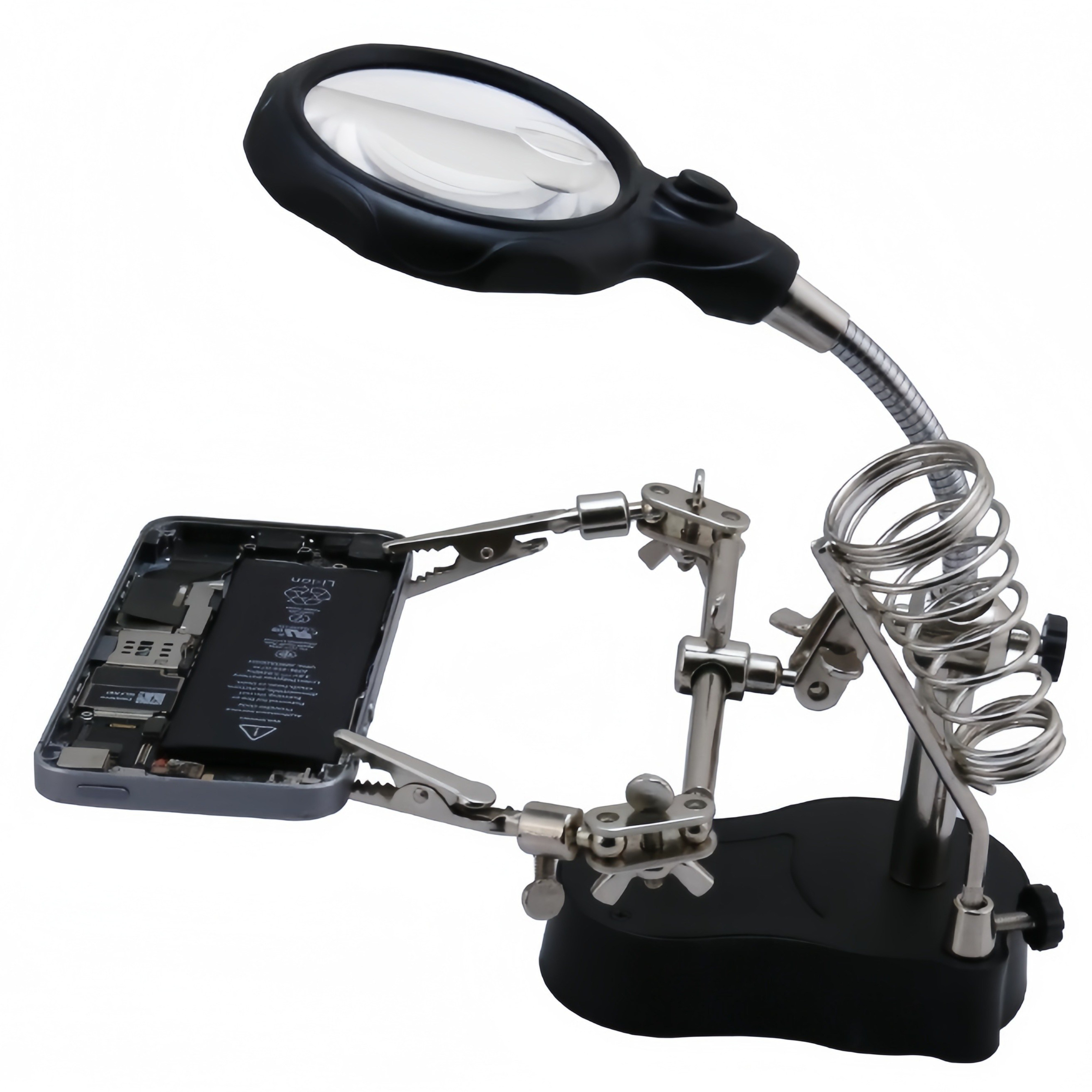 휴대폰 수리 보조 핸드 클램프 삼발이 램프 소켓, LED 확대경이 장착되어 있으며, 초점 조절이 가능한 확대경과 중량형 베이스가 포함되어 있습니다. - 외장형/납땜 인두 스탠드,, 1개, TE-801 15,000원