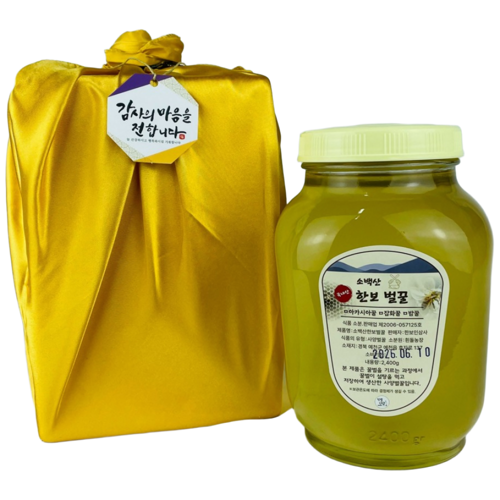 실속 꿀단지 선물 고급 보자기 포장 한보벌꿀 2.4kg 소백산 아카시아 사양벌꿀, 4세트, 2.4kg 149,990원