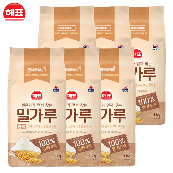무료배송 해표 중력 밀가루 1kg, 1kg, 6개 9,650원