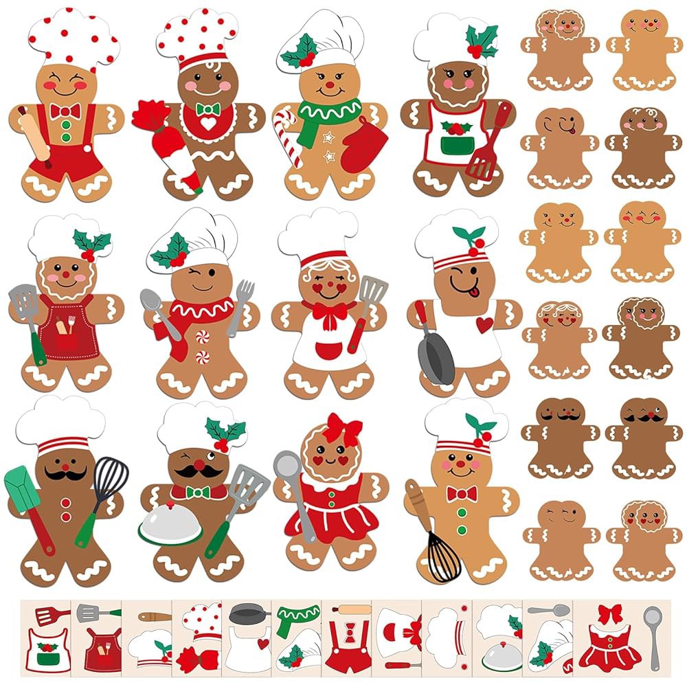 귀빈 24세트 DIY 요리 진저브레드 크리스마스 공예 키트 귀여운 셰프 진저브레드 맨 스티커 크리스마스 홈 키친 데코 파티 활동 용품을 위한 나만의 겨울 크리스마스 장식품 만들기 41,200원