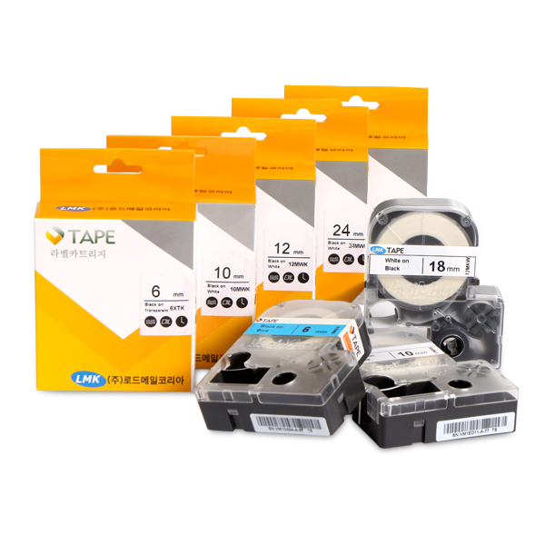 LMK 라벨테이프 12mm 12ZTW 투명바탕/흰색글씨 12,000원