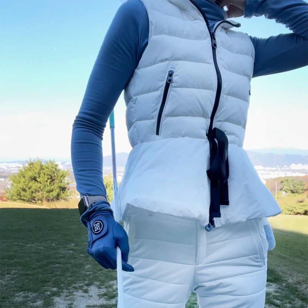 투솜 여성골프조끼 리본 프릴 패딩 조끼 경량 오리털 구스 여자 여성용 빅사이즈 겨울 봄 가을 겨울골프니트 겨울골프조끼 98,000원