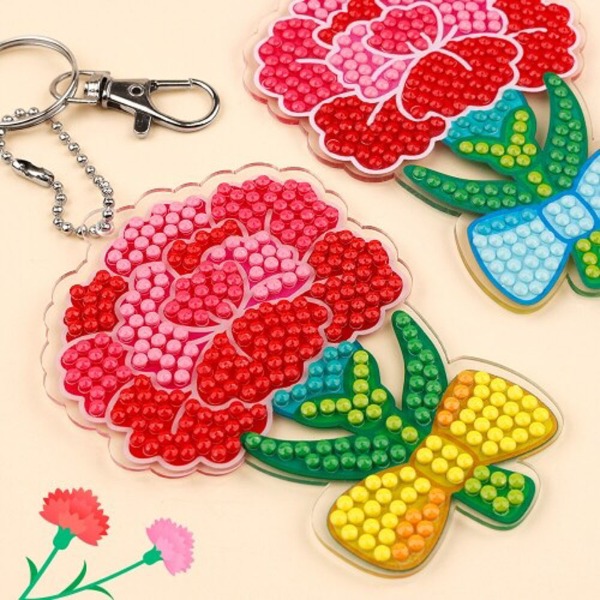 보석십자수 양면 카네이션 리본 아크릴 키링 2,200원