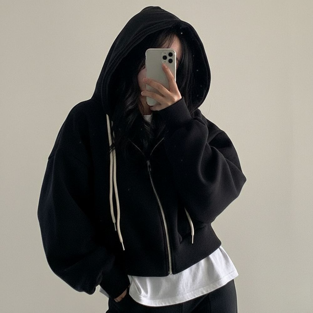 여성 크롭 후드집업 오버핏 데일리 루즈핏 데일리 캐주얼 집업 봄 가을 아우터 14,000원