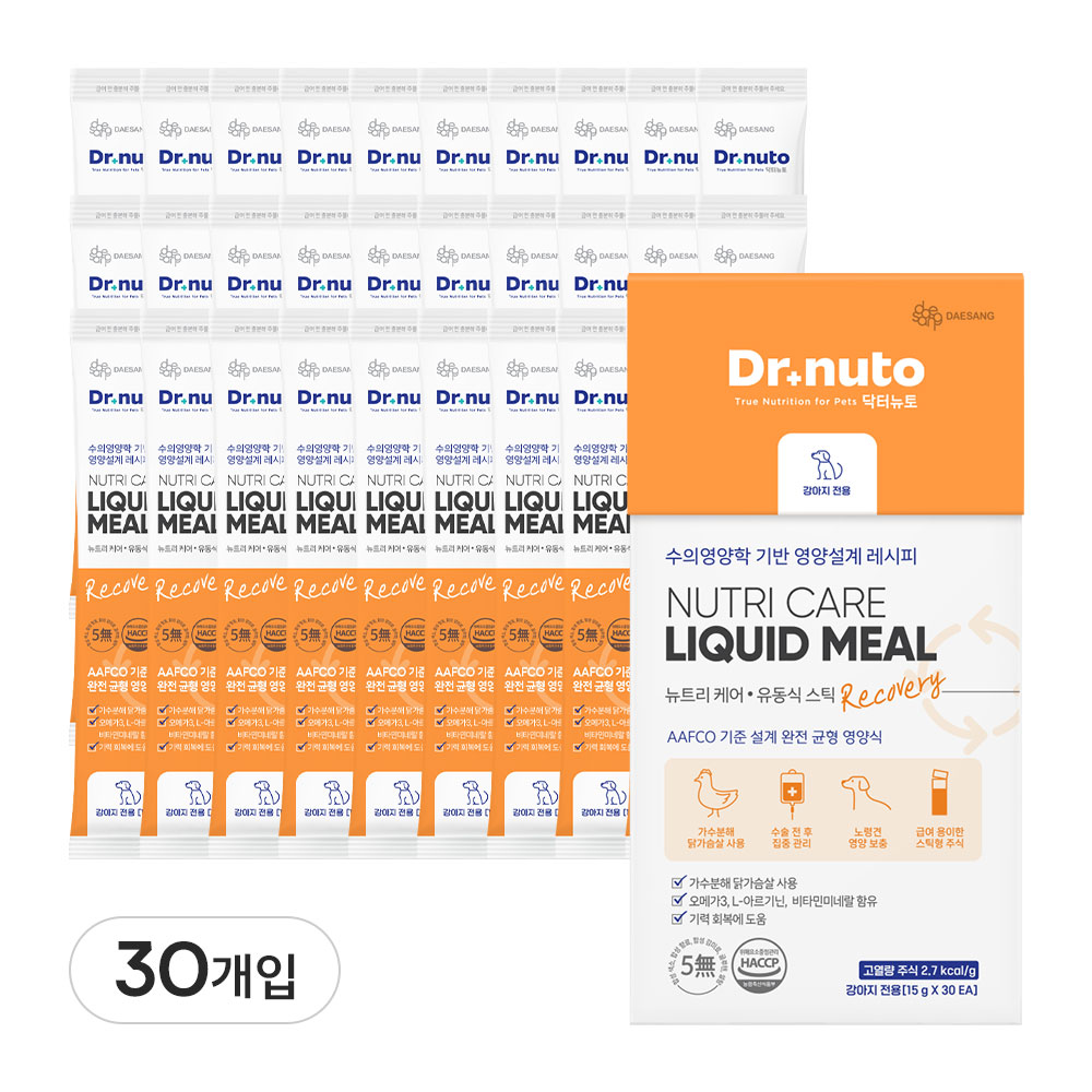 닥터뉴토 강아지 습식 주식 대용 뉴트리케어 리커버리 (식욕부진 노견 회복기 고열량 유동식 영양식), 15g, 30개, 가수분해닭 35,000원