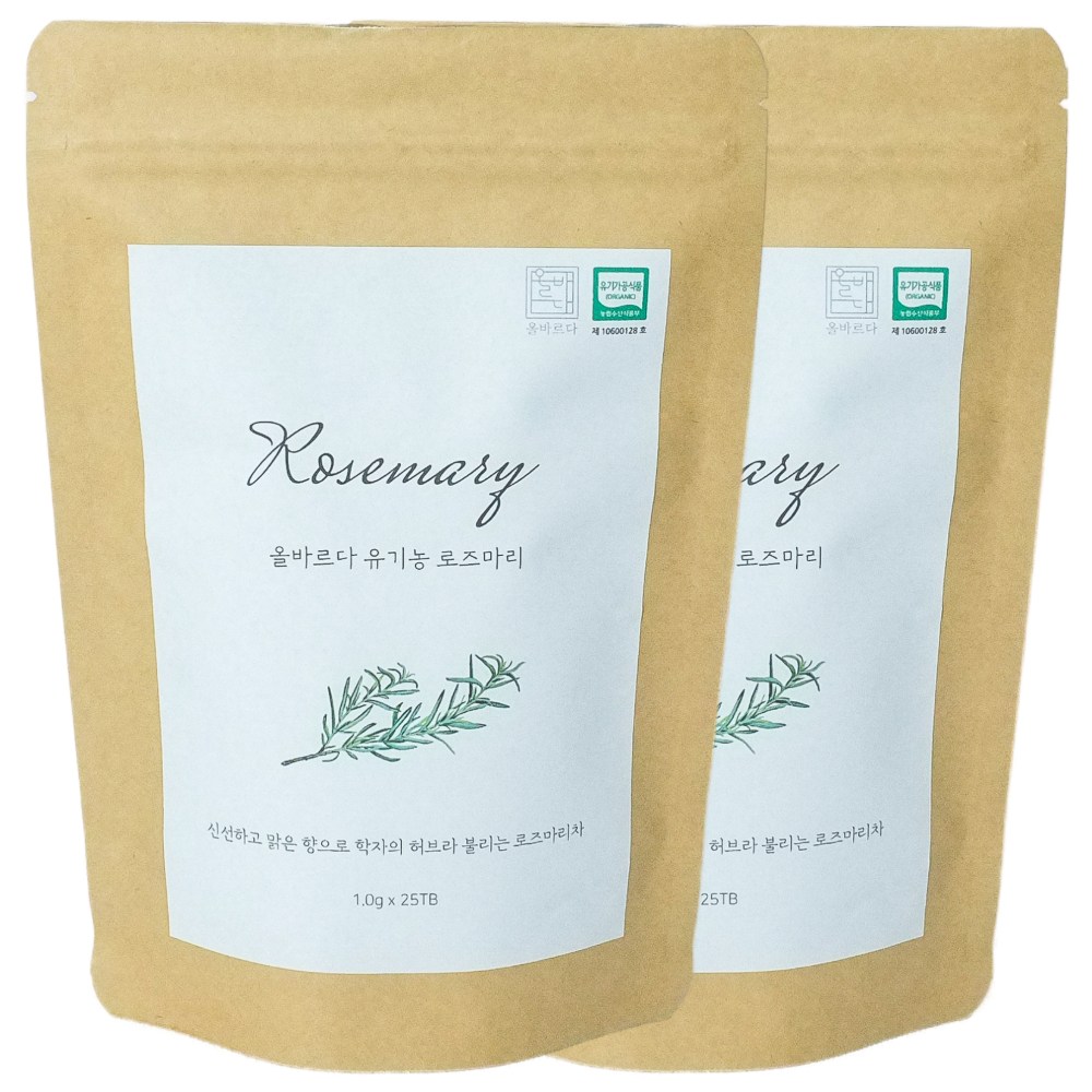 올바르다 유기농 로즈마리 차 티 티백, 2봉, 25개입, 1g 18,400원