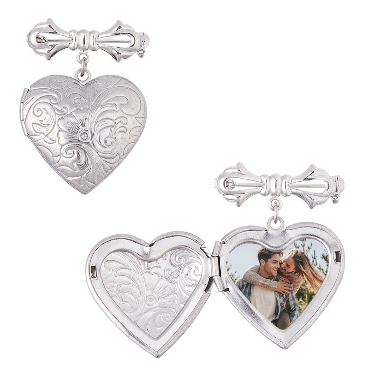 하트 로켓 펜던트 브로치 4개 세트 스테인리스 스틸 색상 브라스 핀 의류 액세서리 4.2cm 1세트 10,050원