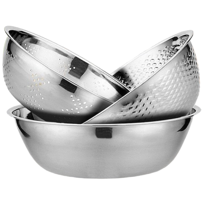 스테인레스 믹싱볼 3종세트, 믹싱볼27cm / 쌀함지박25cm / 타공볼23cm, 1개 8,500원