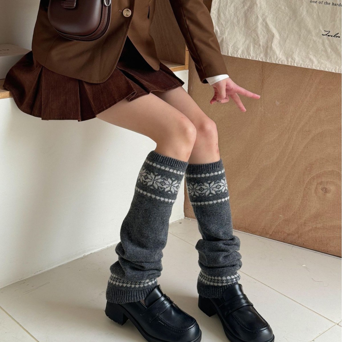 젬버트 빈티지 여성 눈꽃 패턴 두툼 울혼방 레그워머 발토시 12,900원