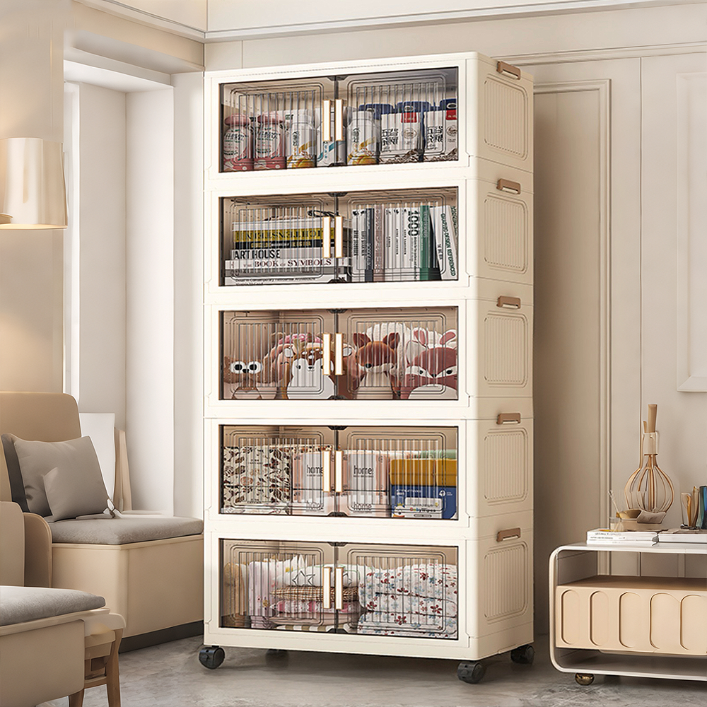 무설치 이동식 접이식 옷장 대용량 폴딩 수납장 플라스틱 양문형 바퀴형 정리함, 흰색 78,800원