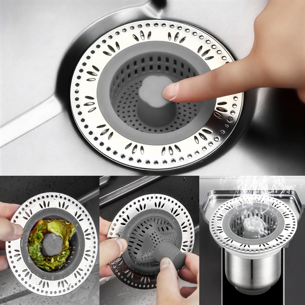 디시홈 스텐 실리콘 원터치 팝업 싱크대 음식물 거름망 80mm 소형, 1개, 실버 15,000원