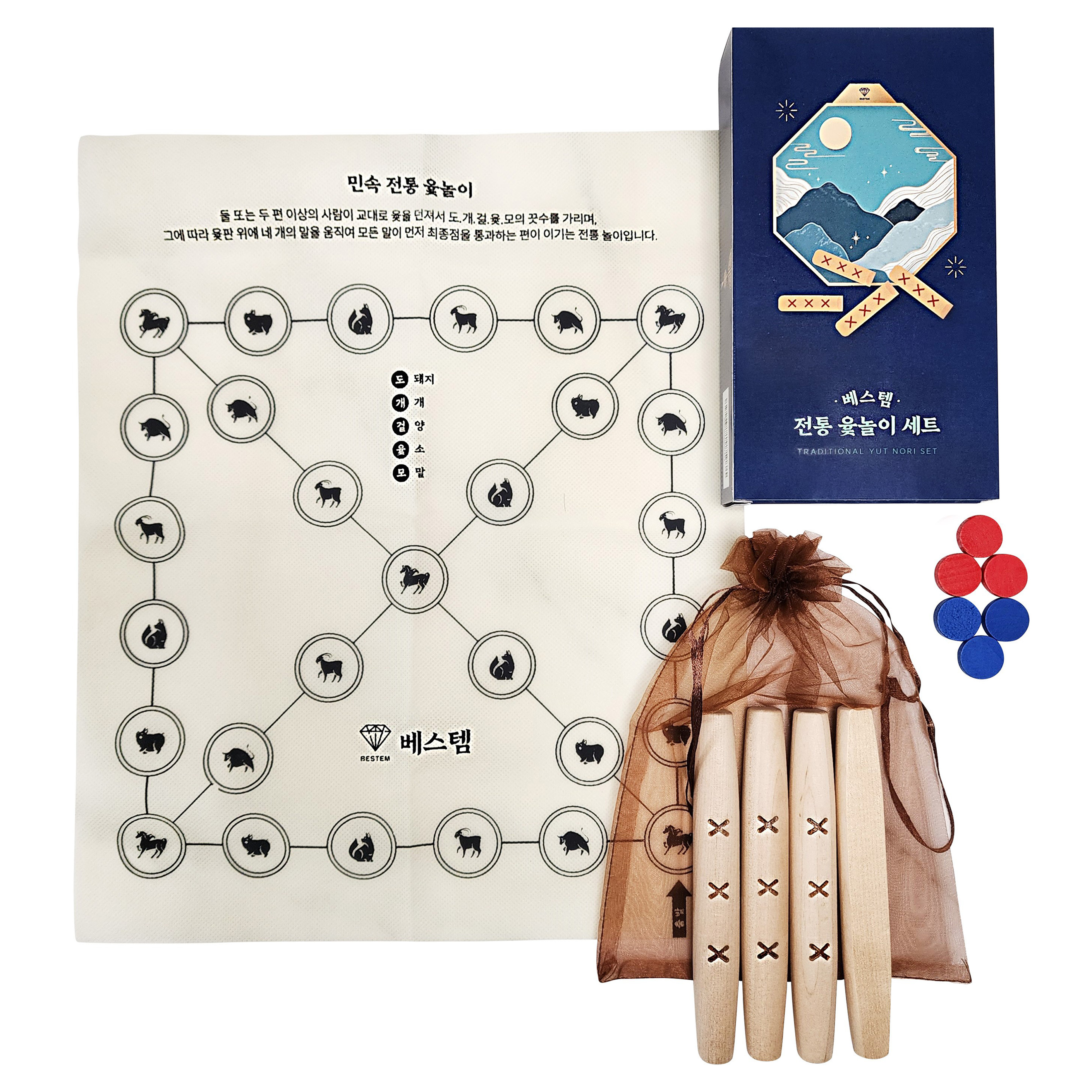 베스템 오래 쓰는 전통 윷놀이 세트, 원목색상, 1세트 7,680원