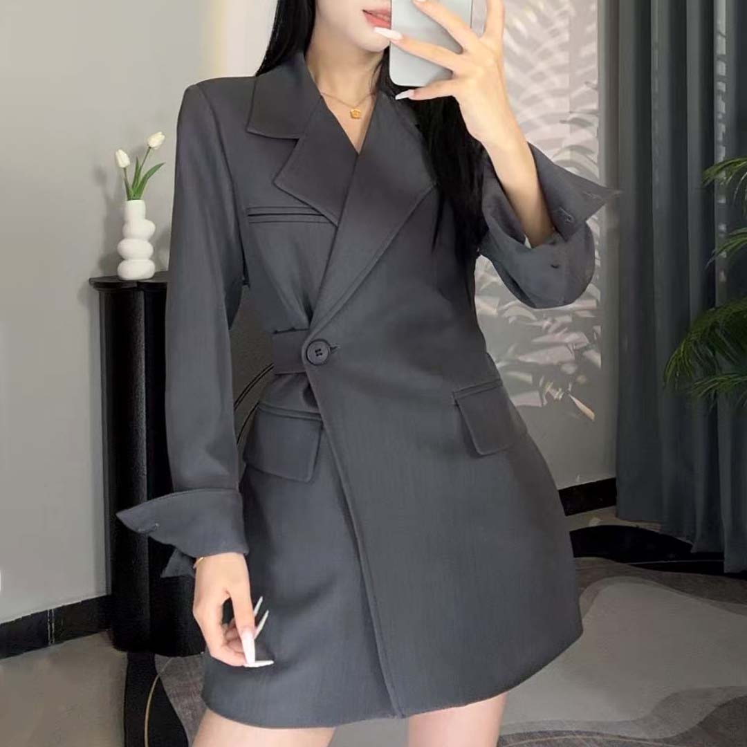 TIMEPURE 여성 원버튼 세련된 정장 롱 자켓 봄 가을 소매트임 뒷면 허리벨트 일체형 고급 캐주얼 하프 정장 오피스룩 하객룩 24,180원