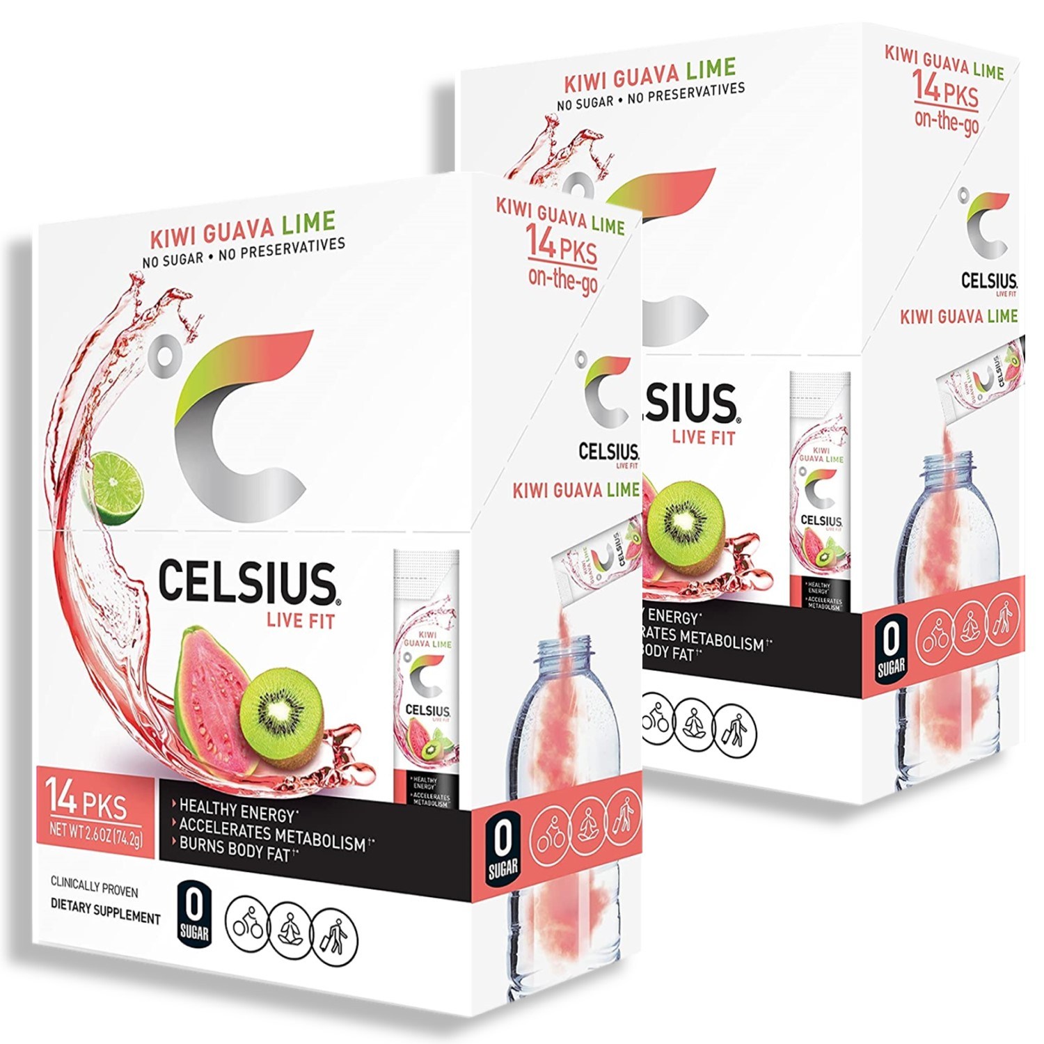 1+1=2 [Celsius] 셀시어스 라이브 핏 온 더 고 에센셜 에너지 파우더(무설탕) 14개입 (키위구아바 라임맛) 46,500원