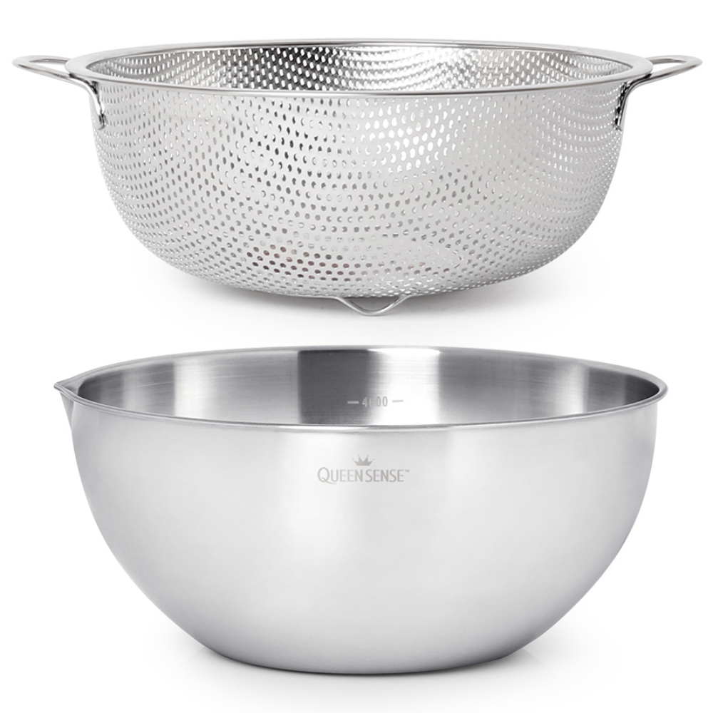 퀸센스 스텐 계량 믹싱볼 + 채반 2P세트 19,800원