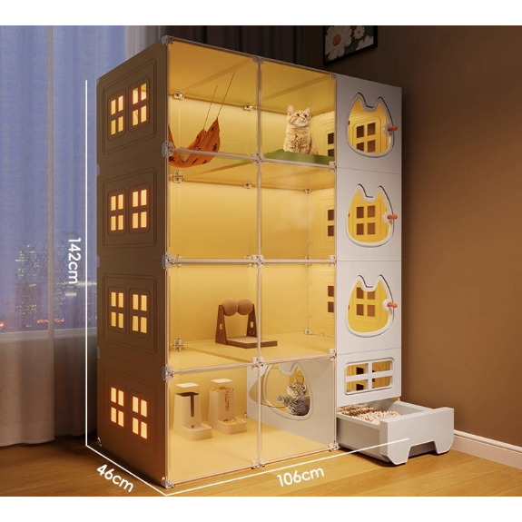 코어엑시스 고양이 집 대형 케이지 캣빌라 캣타워 화장실 일체형 투명 아크릴 다층 캣룸, 1개, 4층(106*46*142cm) 99,480원