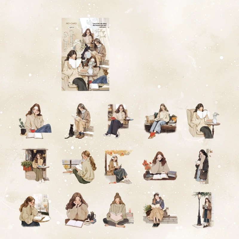 올리브파티 책읽는소녀 시리즈 감성 빈티지 인물 소녀 다꾸 스티커 30p 세트 5,900원