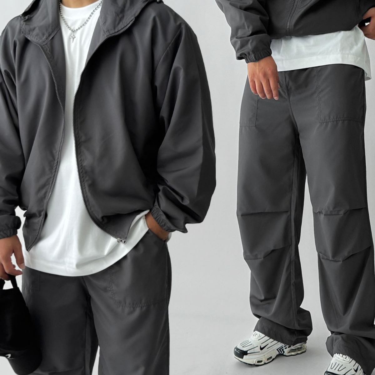 빠델 투웨이 후드집업 & 카고 와이드 스트링팬츠 트레이닝 셋업 39,900원