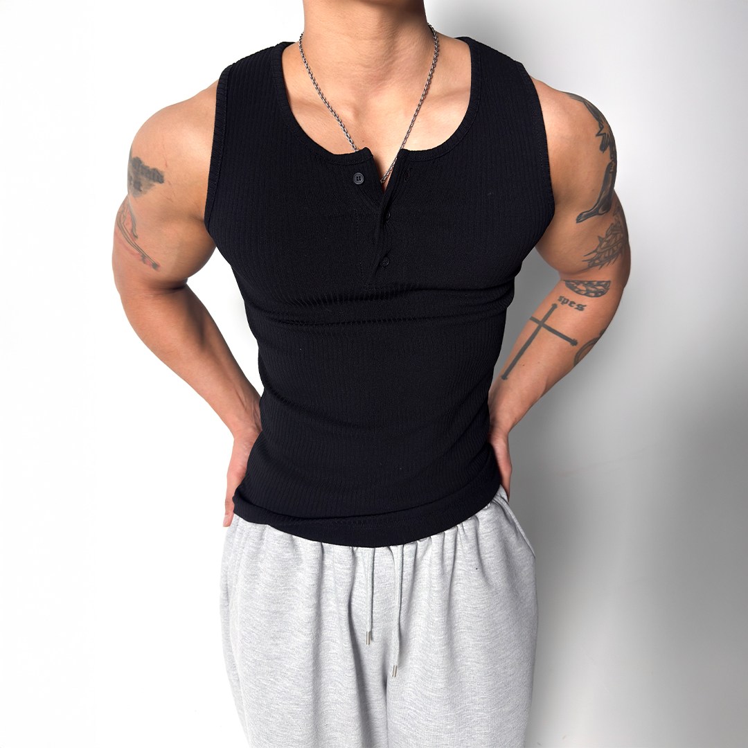 골지 헨리넥 머슬핏 슬리브리스 나시 남자상의 운동복 짐웨어 빅사이즈 오버핏 도프룸 19,000원