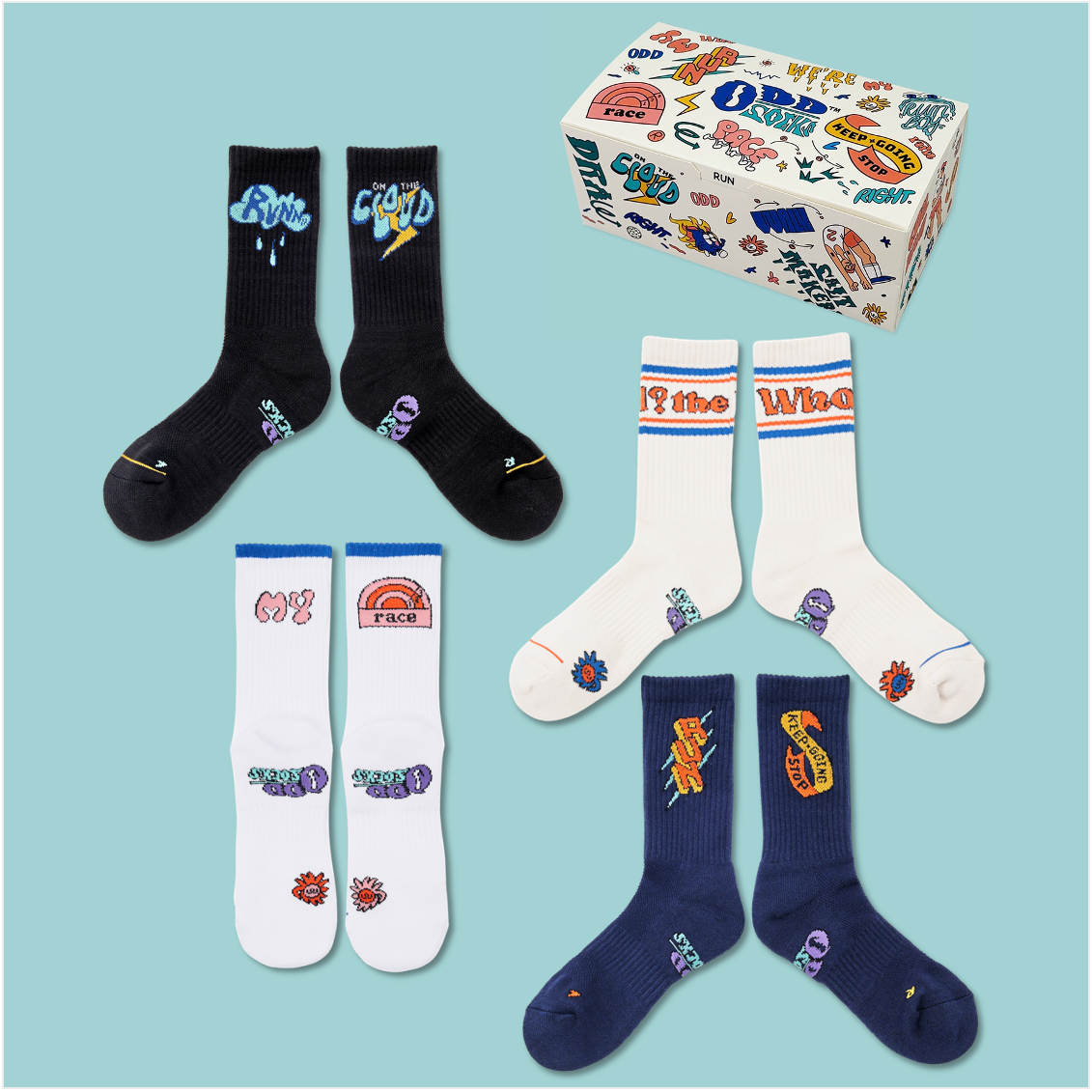 [오드삭스] 4개 선물세트B - 러닝양말 발목보호 기능성스포츠양말 크루삭스, 혼합모노, 1개 46,950원