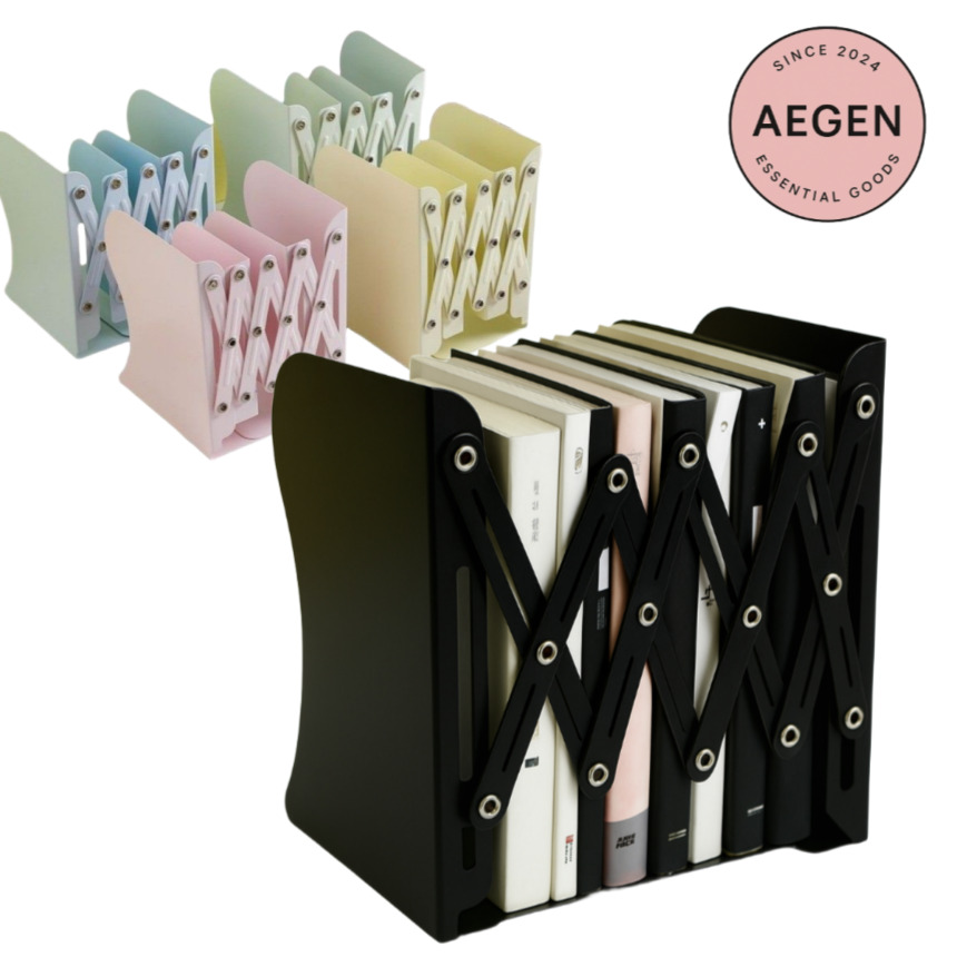 AEGEN 길이조절 책꽂이 늘어나는 미니 자바라 북엔드, 블랙 9,000원