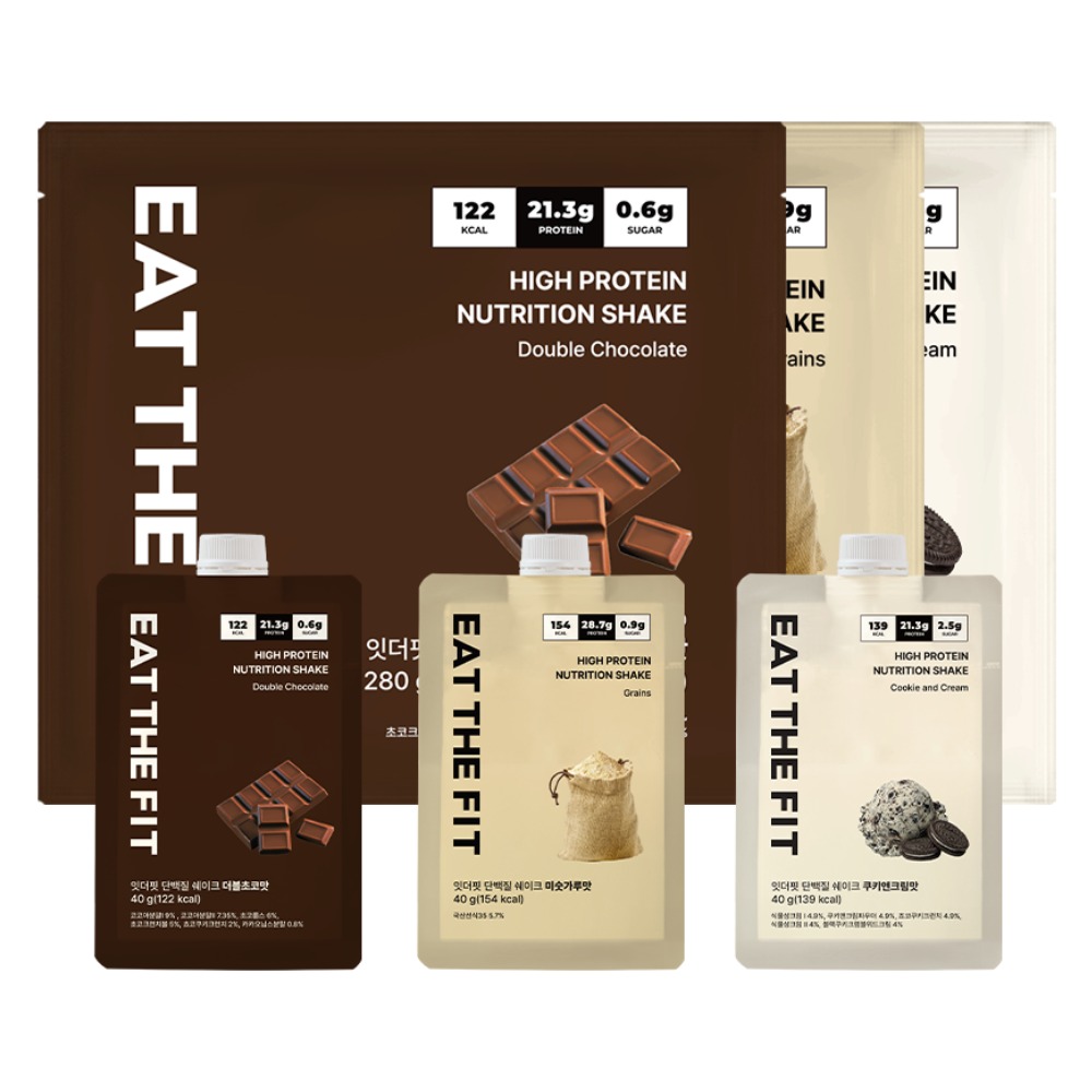 잇더핏 단백질 쉐이크 3주플랜 (더블초코맛 1주+미숫가루맛 1주+쿠키앤크림맛 1주), 3개, 280g 71,900원