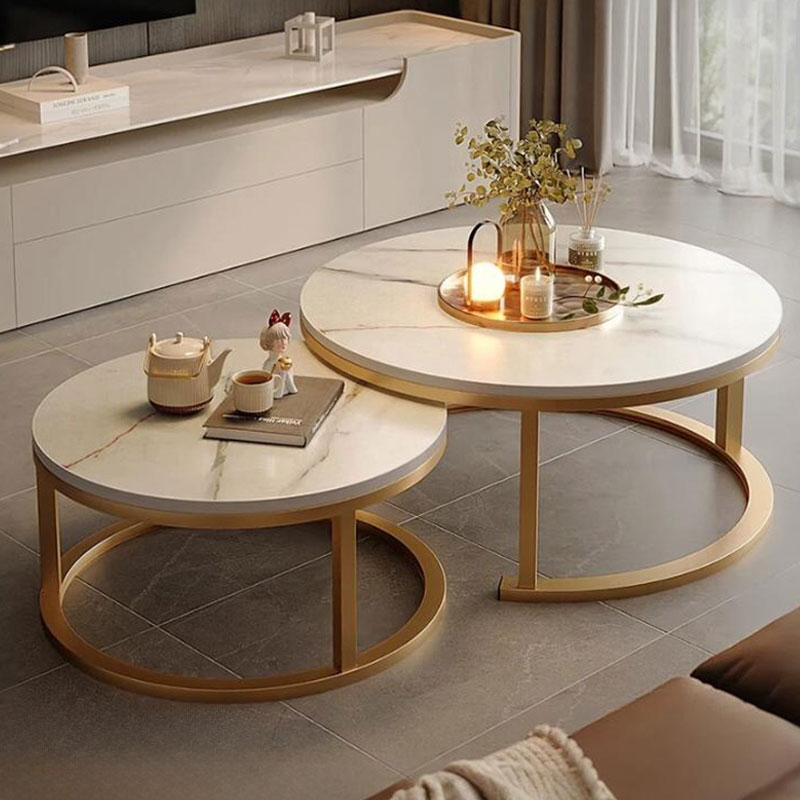 New World 거실테이블 70+50CM 원형티테이블 CJ01, 화이트+골드 70,000원