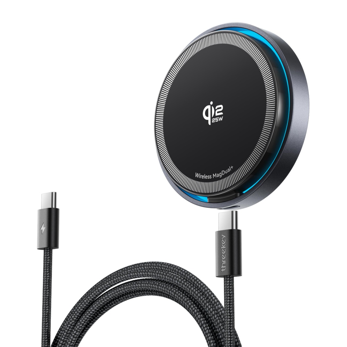 THREEKEY 맥세이프 무선 충전기 25W 초고속 충전기 호환 Qi2.2 마그네틱 무선충전기 휴대용 차량용충전기 슬림 디자인, 1개, 블랙 53,900원